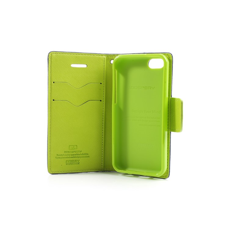 Mercury Fancy Diary TPU Stand Leather Wallet Case for iPhone 5c - Green / Dark Blue-7