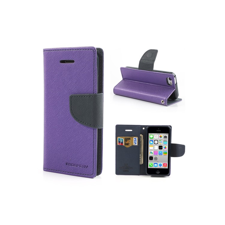 Mercury Fancy Diary Leather Case w/ Wallet & Stand for iPhone 5c - Dark Blue / Purple-1