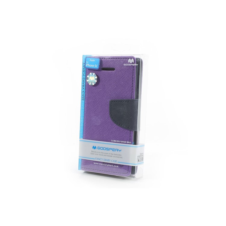 Mercury Fancy Diary Leather Case w/ Wallet & Stand for iPhone 5c - Dark Blue / Purple-10