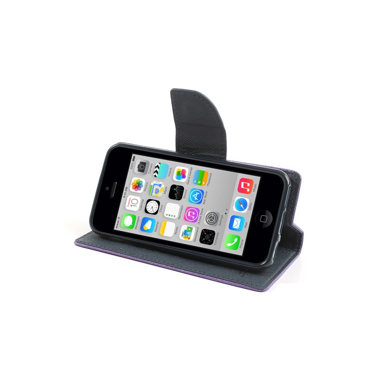 Mercury Fancy Diary Leather Case w/ Wallet & Stand for iPhone 5c - Dark Blue / Purple-4
