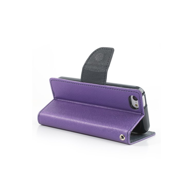 Mercury Fancy Diary Leather Case w/ Wallet & Stand for iPhone 5c - Dark Blue / Purple-5