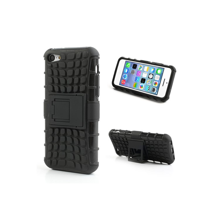 Rugged Anti-slip Plastic & TPU Hybrid Case for iPhone 5C w/ Stand - Black-1