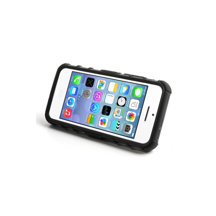 Rugged Anti-slip Plastic & TPU Hybrid Case for iPhone 5C w/ Stand - Black-4
