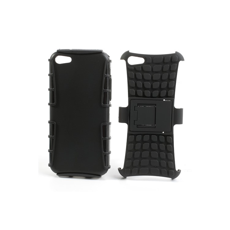 Rugged Anti-slip Plastic & TPU Hybrid Case for iPhone 5C w/ Stand - Black-6