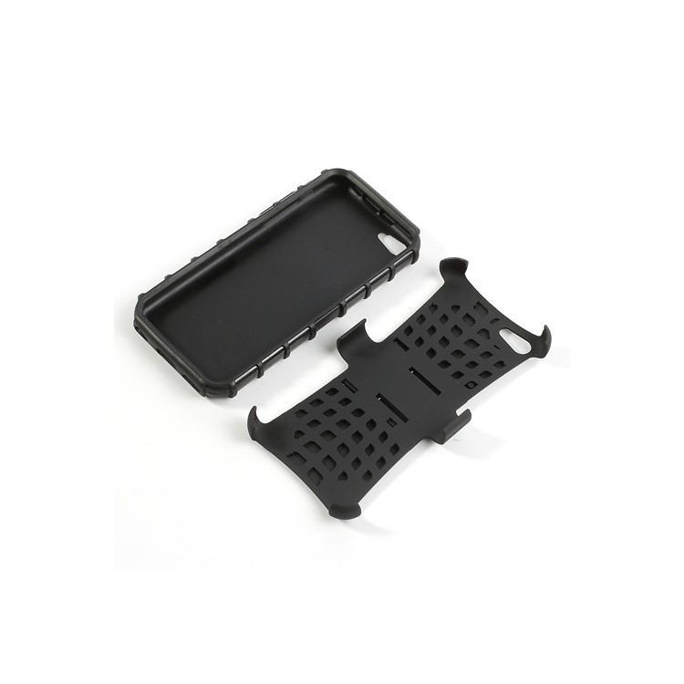 Rugged Anti-slip Plastic & TPU Hybrid Case for iPhone 5C w/ Stand - Black-7