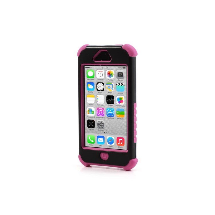 3 Piece PC & Silicone Defender Stand Case for iPhone 5c - Black / Rose