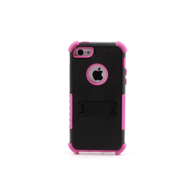 3 Piece PC & Silicone Defender Stand Case for iPhone 5c - Black / Rose