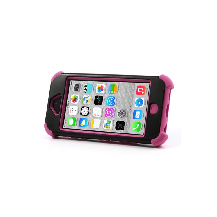 3 Piece PC & Silicone Defender Stand Case for iPhone 5c - Black / Rose