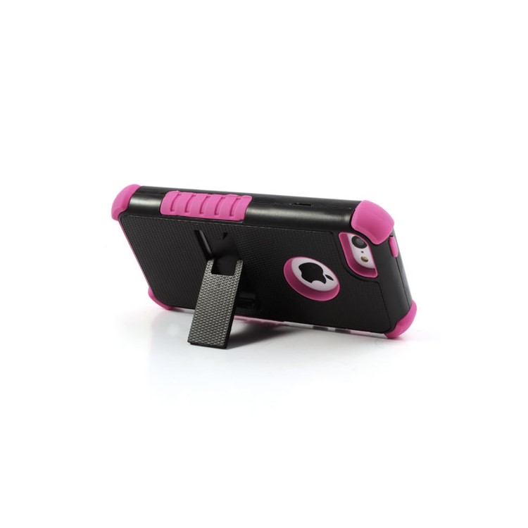 3 Piece PC & Silicone Defender Stand Case for iPhone 5c - Black / Rose