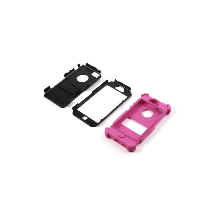 3 Piece PC & Silicone Defender Stand Case for iPhone 5c - Black / Rose