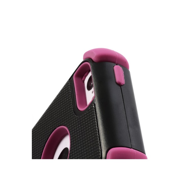 3 Piece PC & Silicone Defender Stand Case for iPhone 5c - Black / Rose