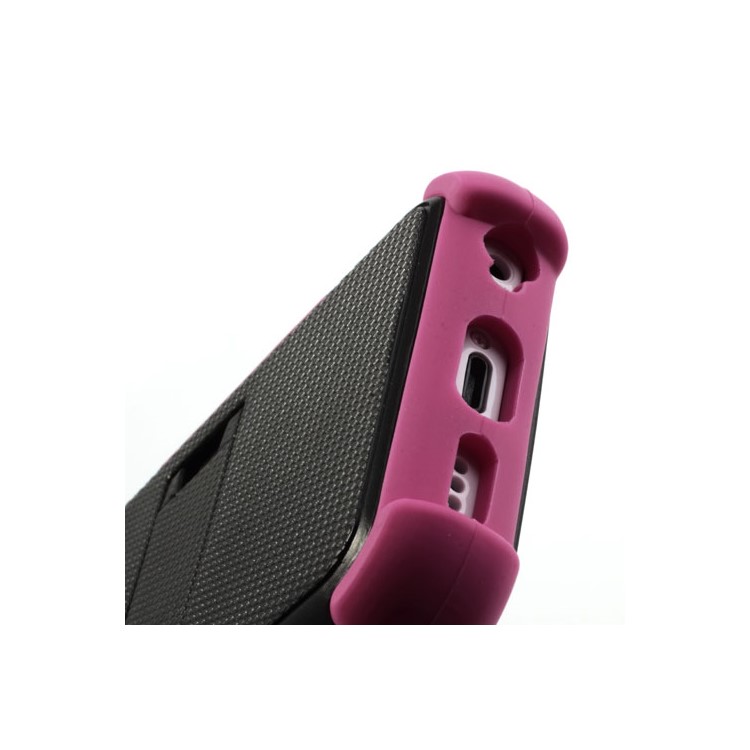 3 Piece PC & Silicone Defender Stand Case for iPhone 5c - Black / Rose