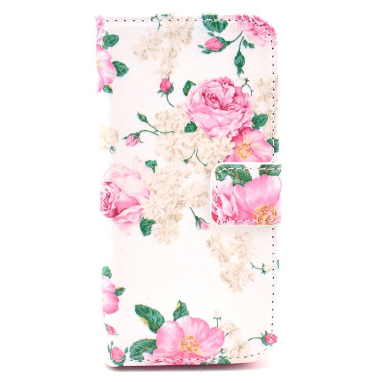 Elegant Pink Roses Pattern Leather Wallet Case for iPhone SE 5s 5 w/ Stand