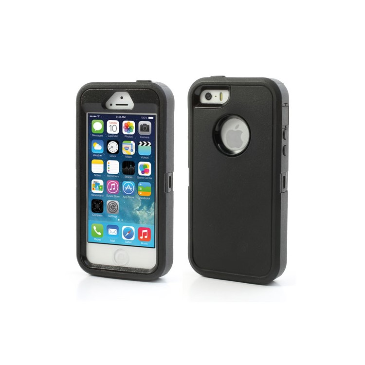

Impact Resistant PC & Silicone Hybrid Case for iPhone SE 5s 5, with Touchable Front Film - Black