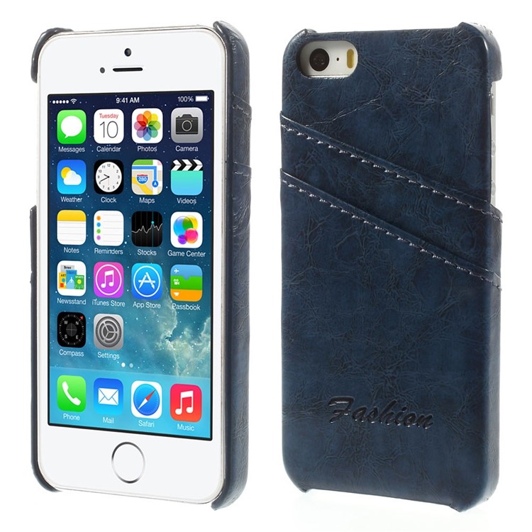 

Масляный Воск PU Кожаный Жесткий Чехол С Гнездами Для Iphone SE 5s 5 - Синий, iPhone 5s