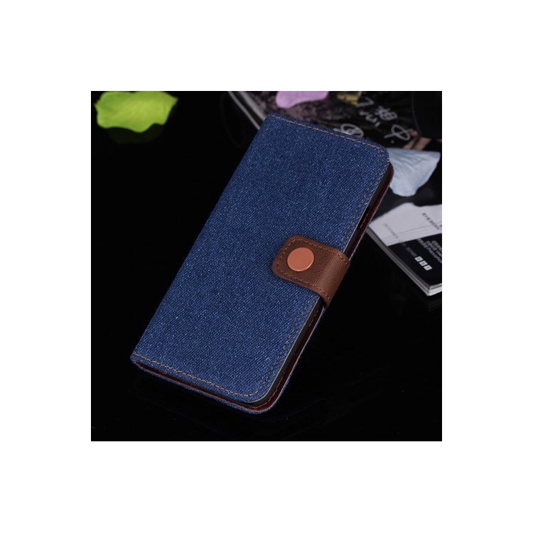 Jeans Cloth Stand Leather Card Holder Case for iPhone 6 4.7 inch - Dark Blue-1