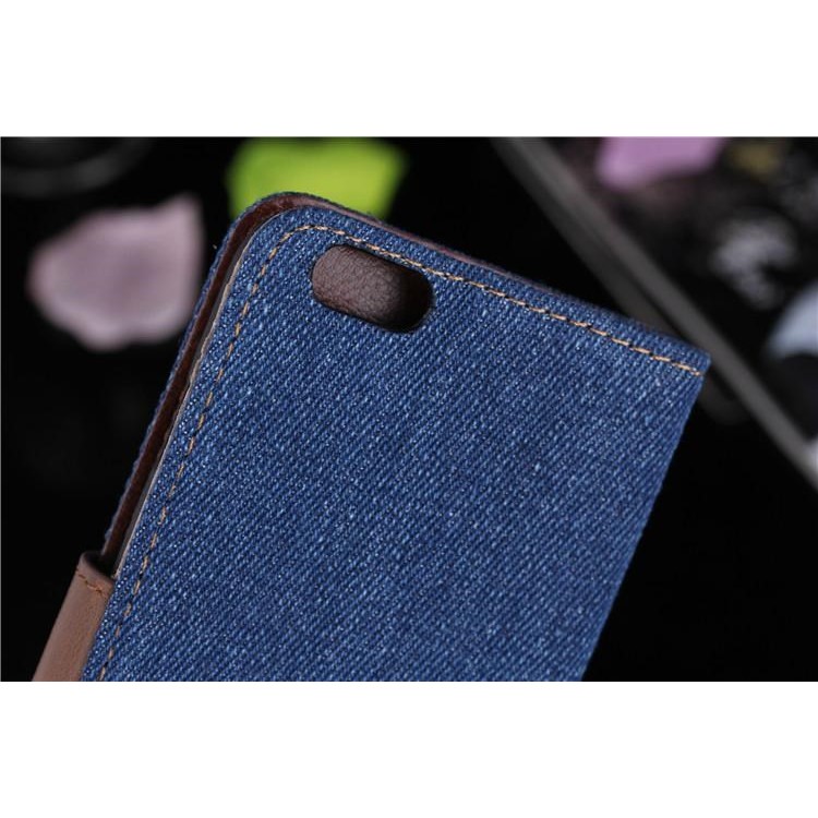 Jeans Cloth Stand Leather Card Holder Case for iPhone 6 4.7 inch - Dark Blue-3