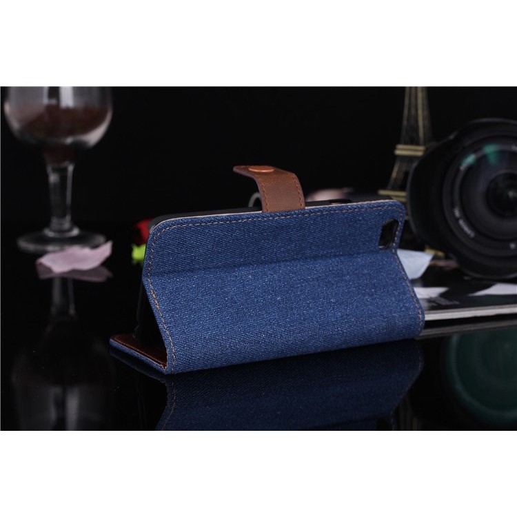 Jeans Cloth Stand Leather Card Holder Case for iPhone 6 4.7 inch - Dark Blue-4