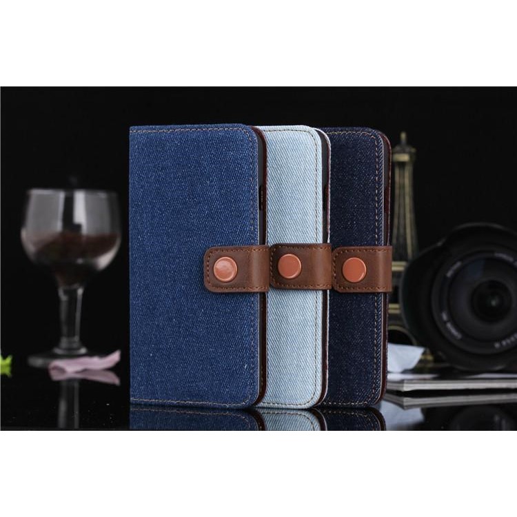 Jeans Cloth Stand Leather Card Holder Case for iPhone 6 4.7 inch - Dark Blue-6