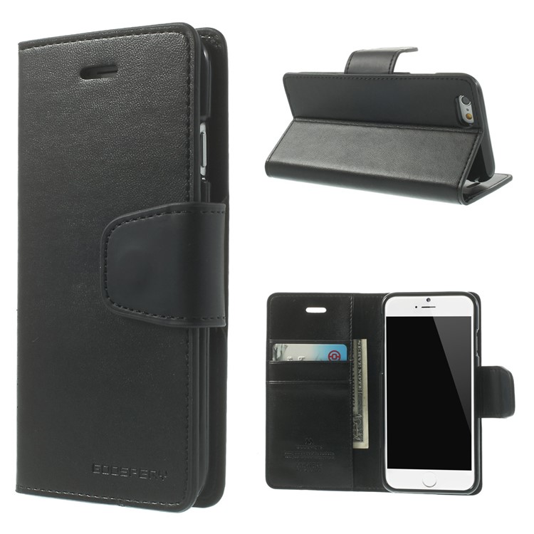 Mercury Goospery Smooth Leather Stand Case for iPhone 6 4.7 inch - Black-1