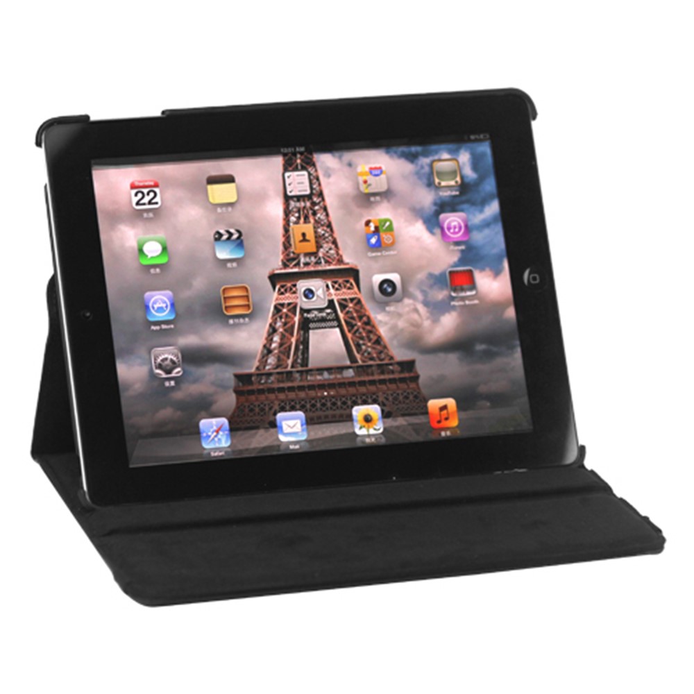 360 Degree Rotating New iPad 2 3 4 Leather Case Cover with Stand - Black-2