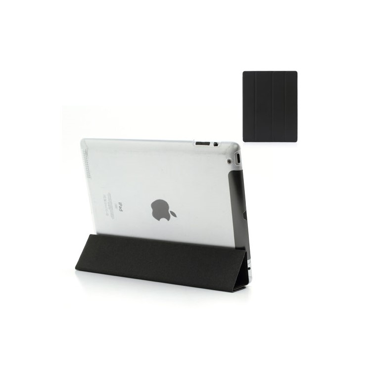 Black Slim Magnetic Leather Smart Cover Wake/Sleep with Back Hard Plastic Case for iPad 2 / 3 / 4-1