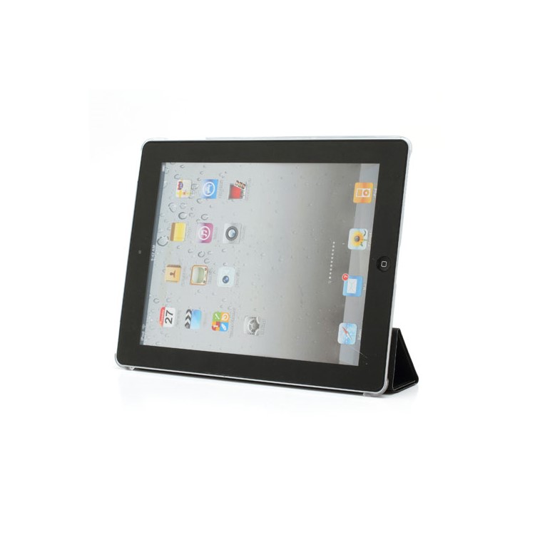 Black Slim Magnetic Leather Smart Cover Wake/Sleep with Back Hard Plastic Case for iPad 2 / 3 / 4-4