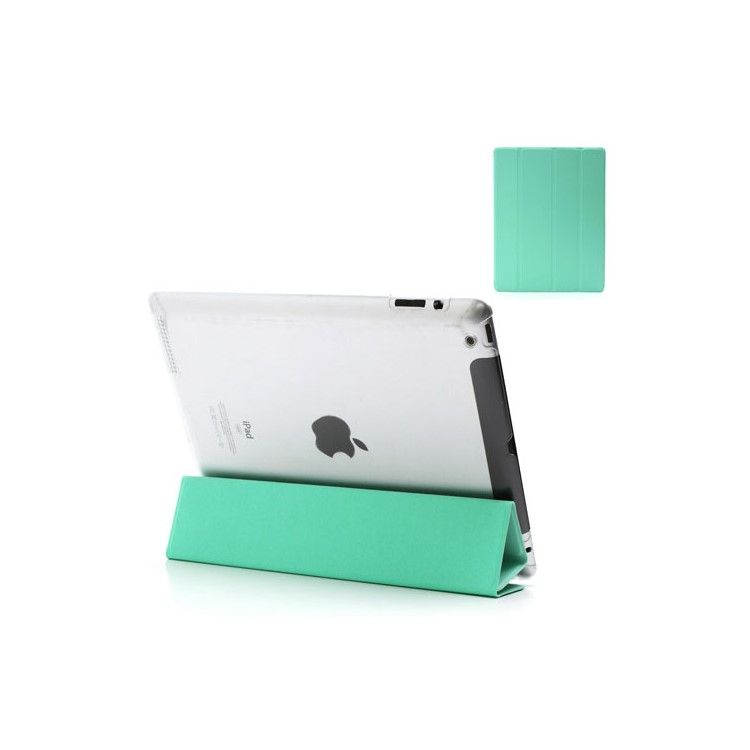 Cyan Slim Magnetic Leather Smart Cover Wake/Sleep with Back Hard Plastic Case for iPad 2 / 3 / 4-1