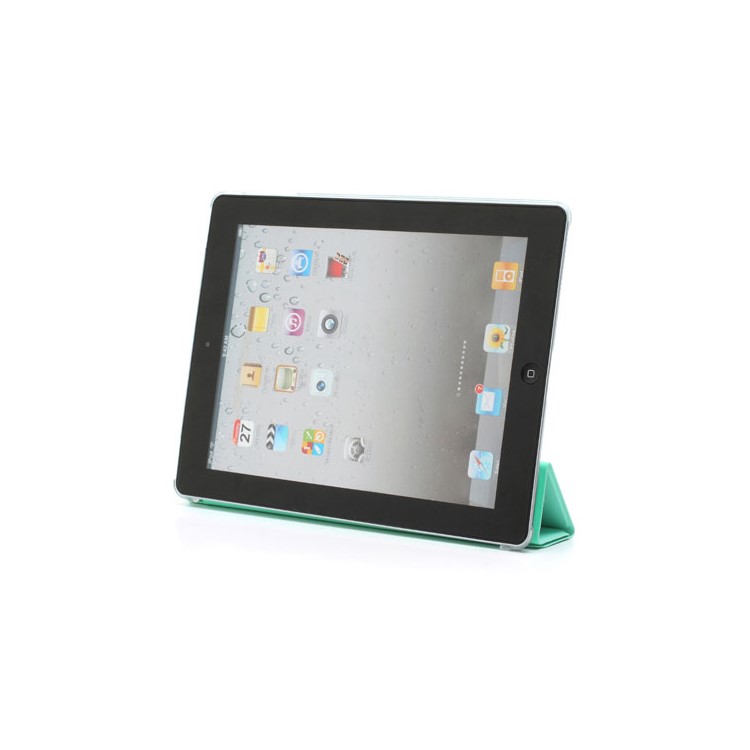 Cyan Slim Magnetic Leather Smart Cover Wake/Sleep with Back Hard Plastic Case for iPad 2 / 3 / 4-4