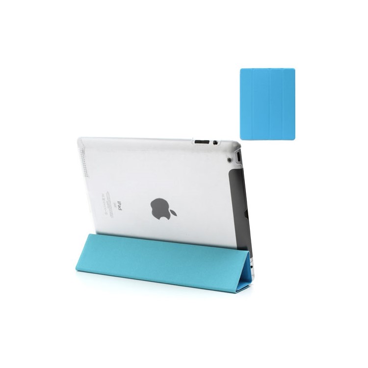 Blue Slim Magnetic Leather Smart Cover Wake/Sleep with Back Hard Plastic Case for iPad 2 / 3 / 4-1
