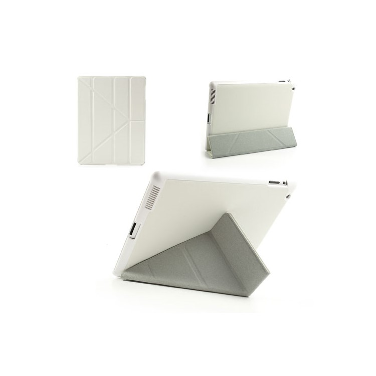 White Unique Triangle Stand Cross Pattern Leather Case for iPad 2 3 4-1