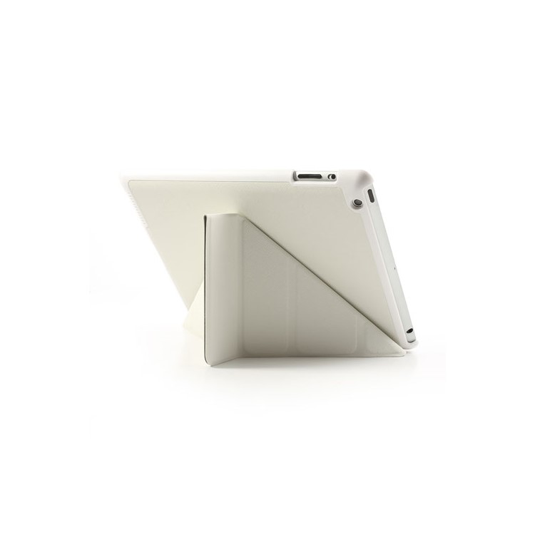 White Unique Triangle Stand Cross Pattern Leather Case for iPad 2 3 4-6