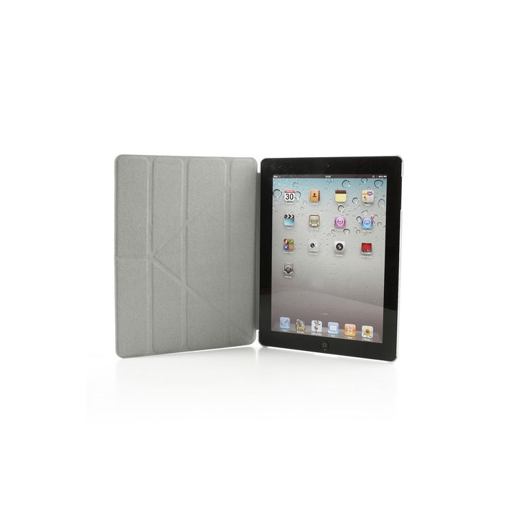 White Unique Triangle Stand Cross Pattern Leather Case for iPad 2 3 4-9