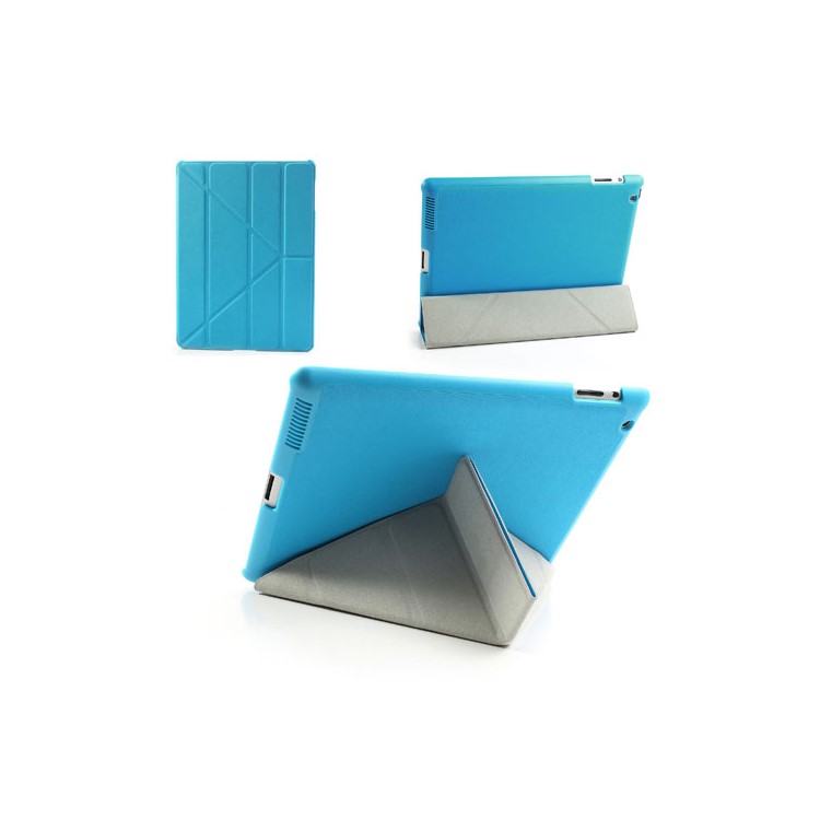 Blue Unique Triangle Stand for iPad 2 3 4 Cross Pattern Leather Shell Case-1
