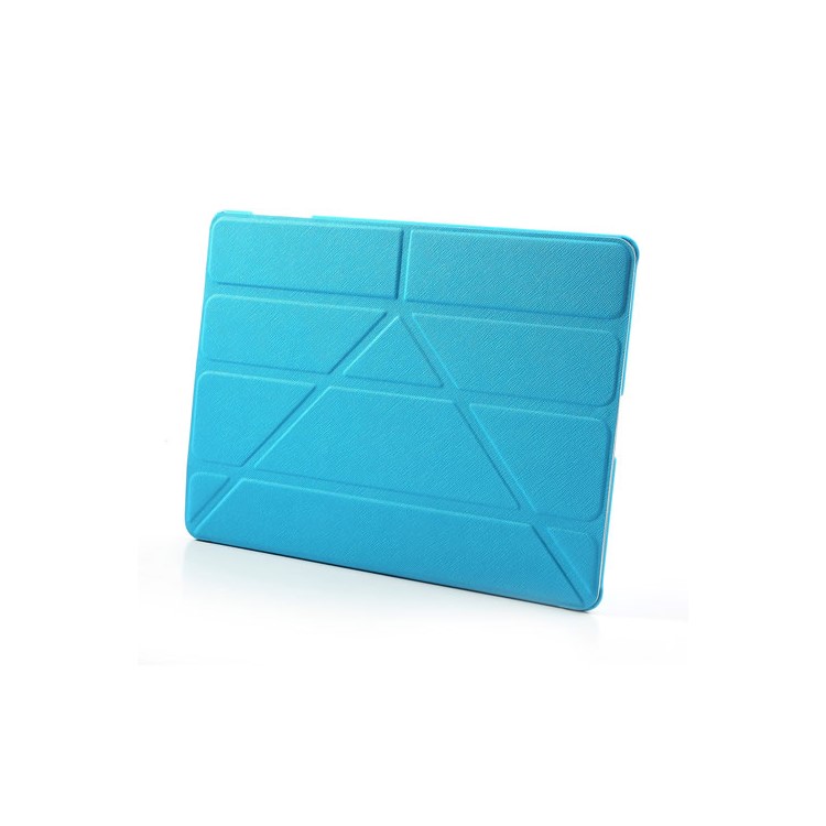 Blue Unique Triangle Stand for iPad 2 3 4 Cross Pattern Leather Shell Case-4