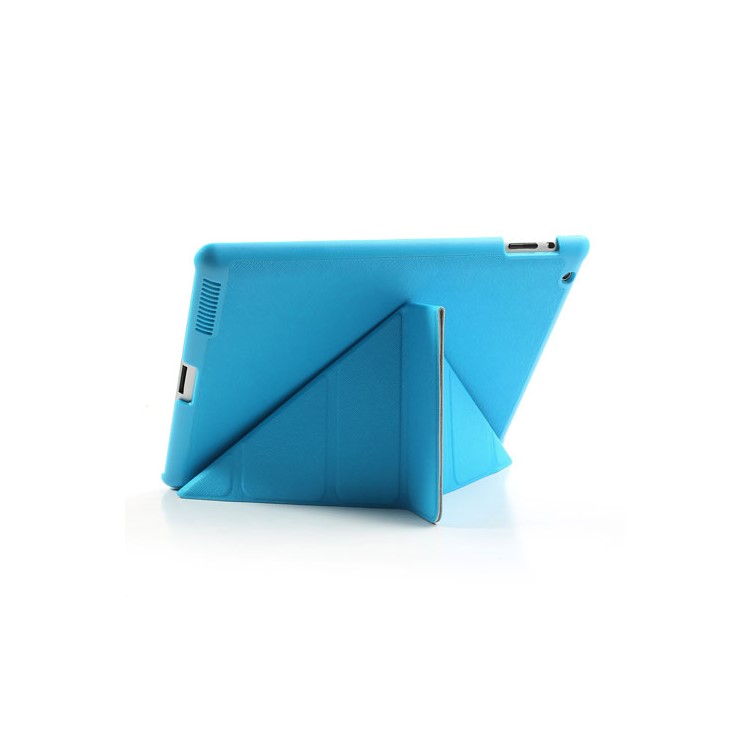 Blue Unique Triangle Stand for iPad 2 3 4 Cross Pattern Leather Shell Case-6