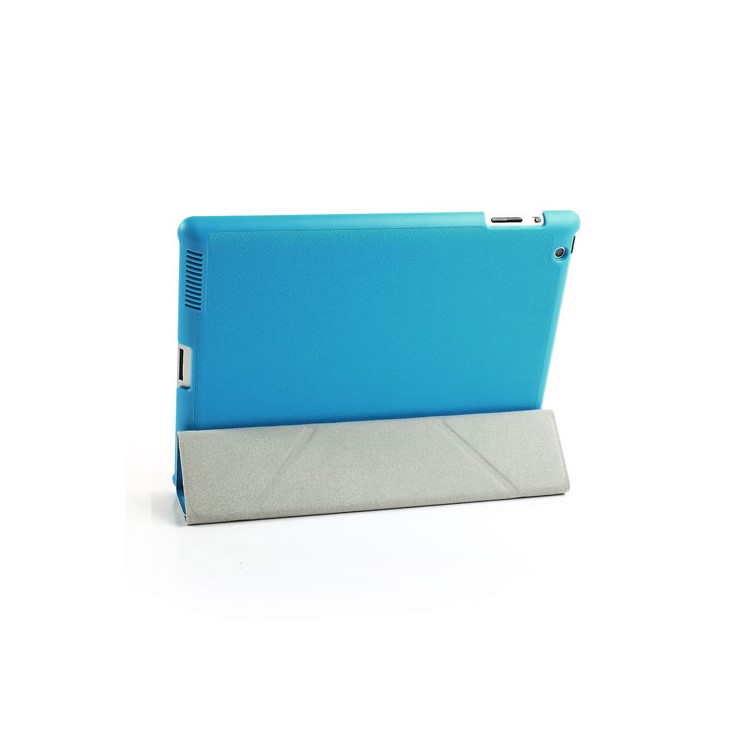 Blue Unique Triangle Stand for iPad 2 3 4 Cross Pattern Leather Shell Case-7