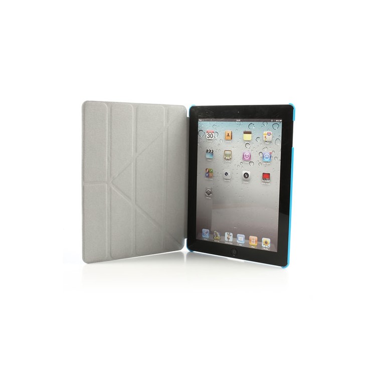 Blue Unique Triangle Stand for iPad 2 3 4 Cross Pattern Leather Shell Case-9