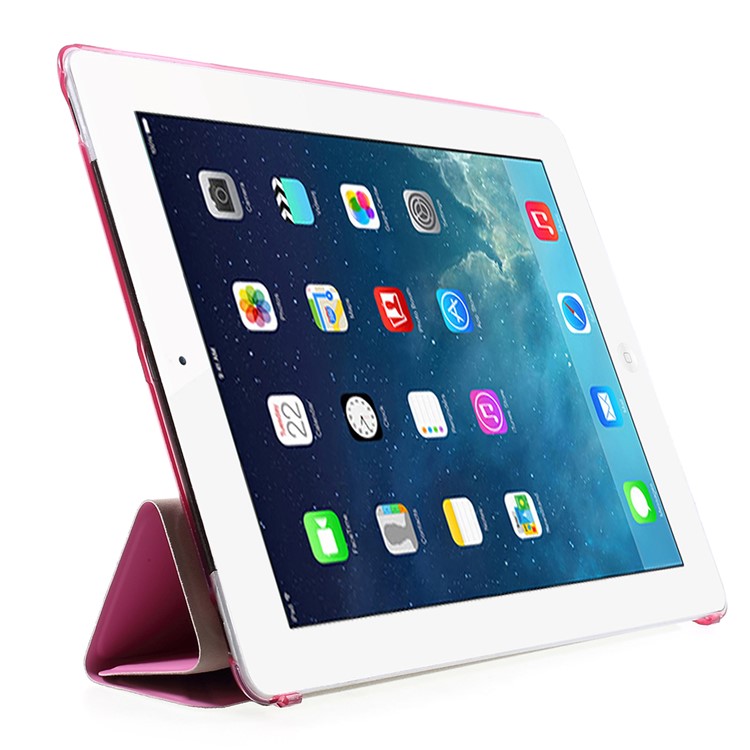 Rose Slim PU Leather Smart Cover with Back Hard Plastic Case for iPad 2 / 3 / 4-4