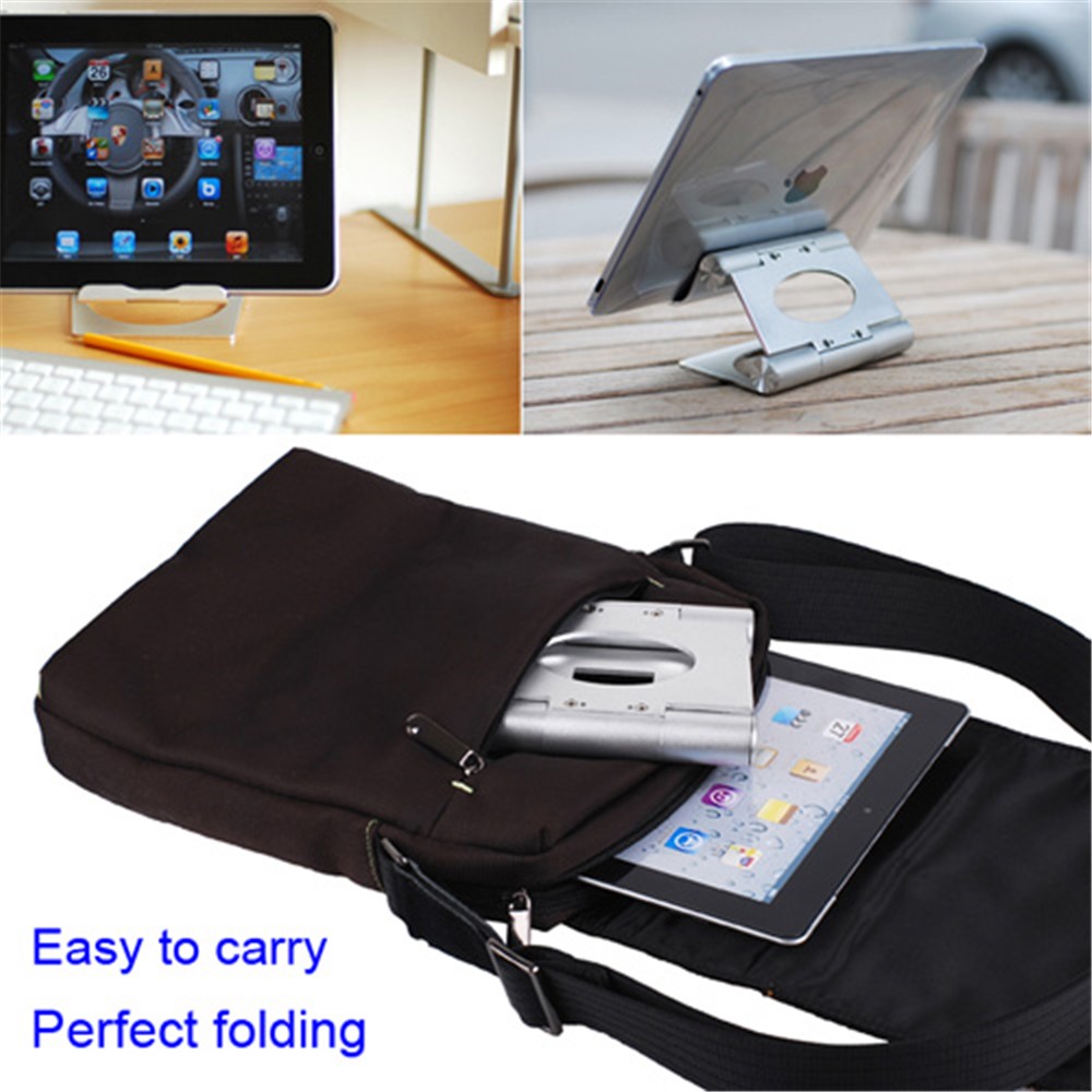 Solid Aluminum Folding Pivot Stand Holder for Apple iPad / Tablet PC / Cell Phone - Silver-7