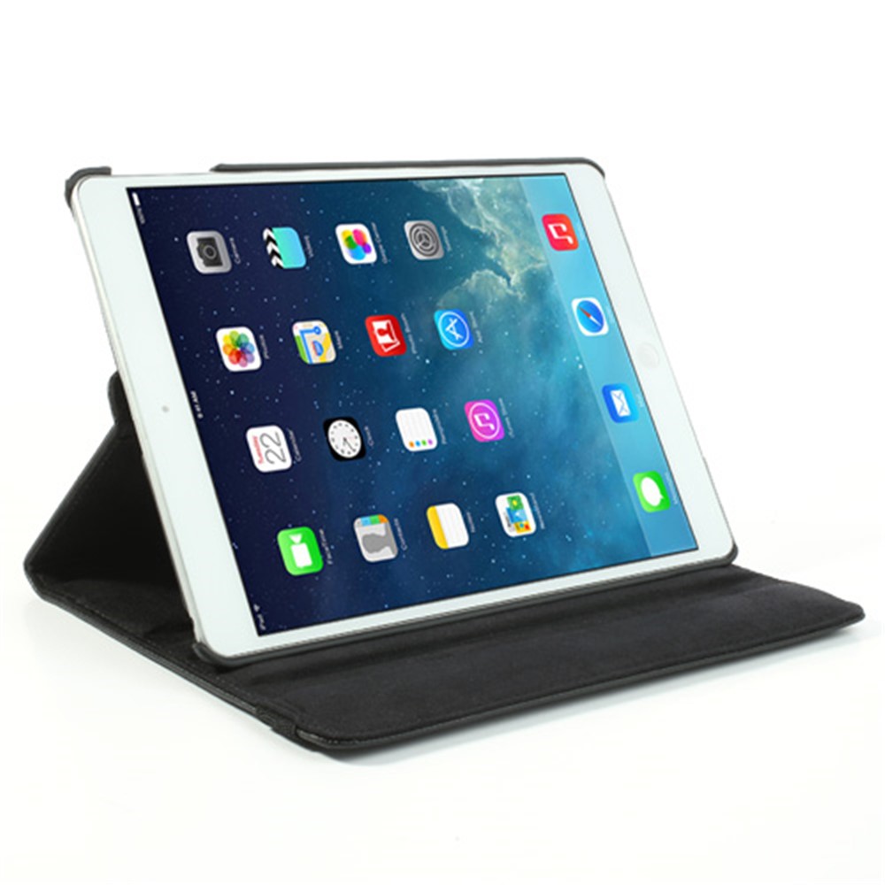 360 Degree Rotating Litchi Leather Case w/ Stand for iPad Air - Black-5