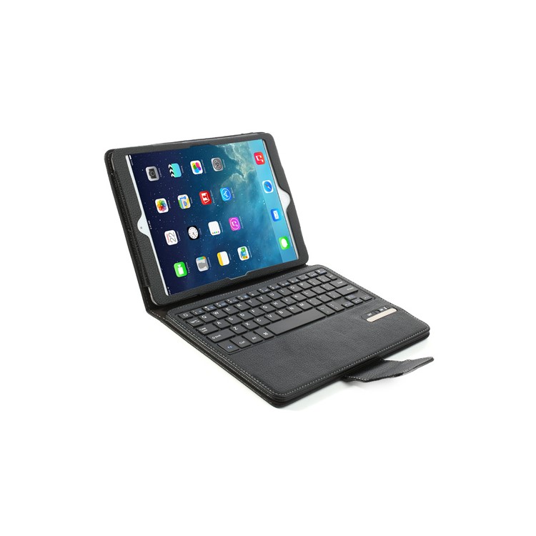 Removable Bluetooth 3.0 Keyboard Case Leather Cover w/ Stand for iPad Air - Black-1