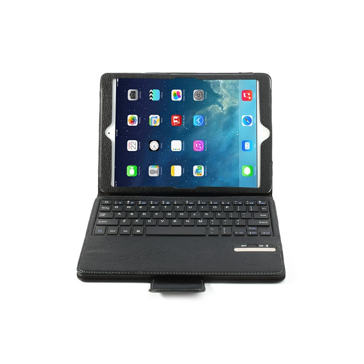 Removable Bluetooth 3.0 Keyboard Case Leather Cover w/ Stand for iPad Air - Black-2