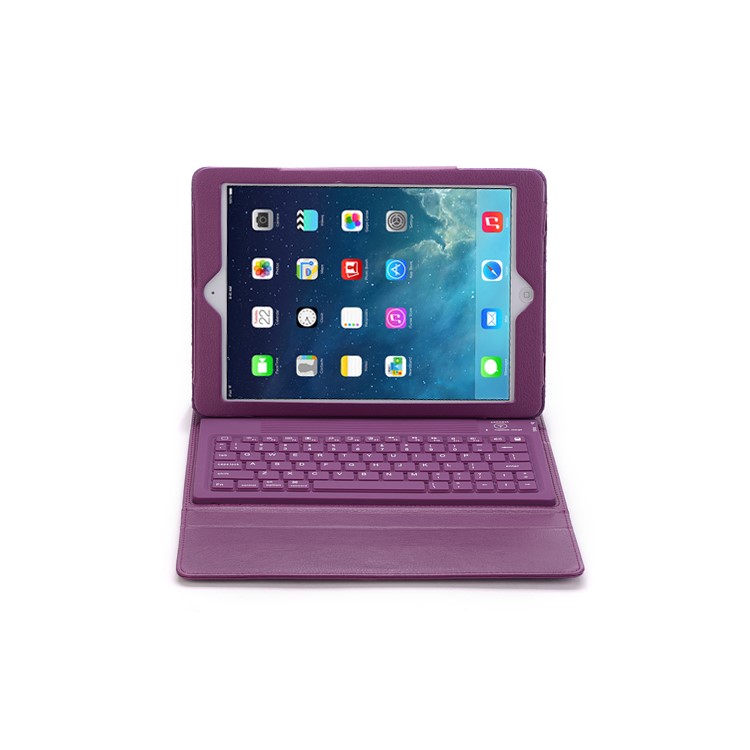 2 in 1 Leather Bluetooth Keyboard Case w/ Stand for iPad Air - Purple