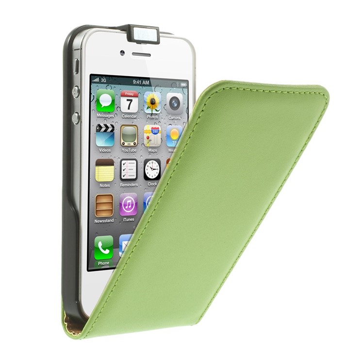 

Vertical Flip Genuine Split Leather Magnetic Case for iPhone 4s 4 - Green, iPhone 4S