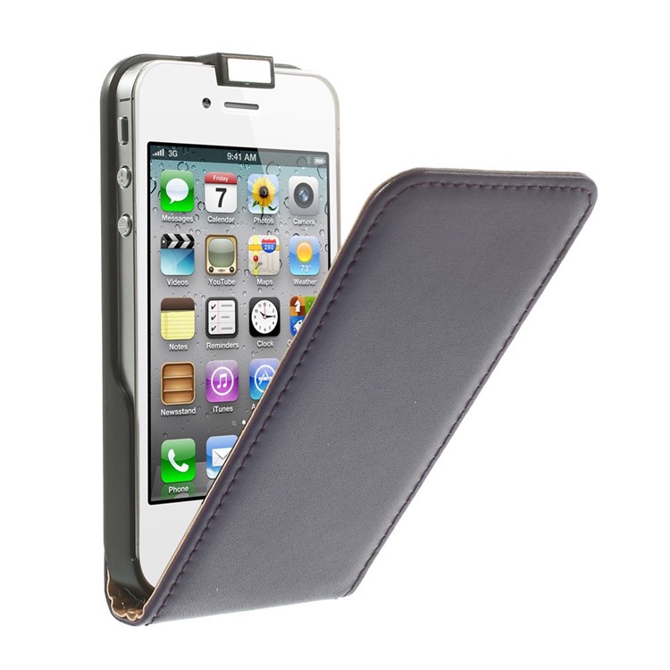 Подлинная сплит кожаный вертикальный флип чехол для iphone 4 и 4s - пурпурный