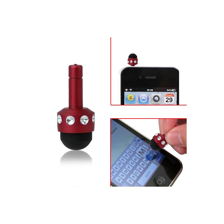 Smallest 3.5mm Plug Shiny Soft Touch Stylus Pen for Capacitive Touchscreen - Red-1