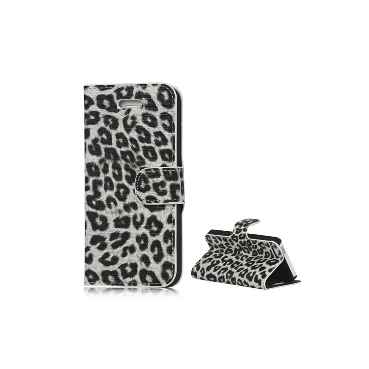 

Leopard Texture Leather Magnetic Wallet Case Cover with Stand for iPhone SE 5s 5 - White