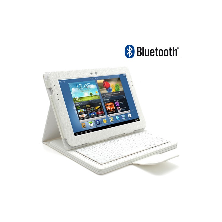 White Removable Wireless Bluetooth Keyboard Leather Case Stand for Samsung Galaxy Note 10.1 N8000 N8010-