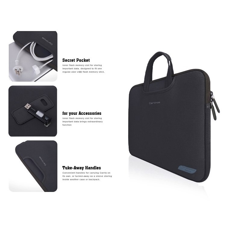 Black Cartinoe Breath Series Zipper Nylon Notebook Handbag Pouch for MacBook Air 11.6 inch, Size: 30 x 20cm-2